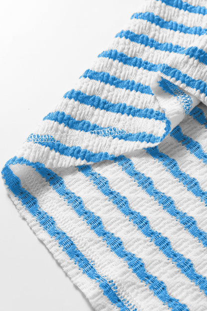 Stripe Textured Patchwork Short Sleeve T-Shirt