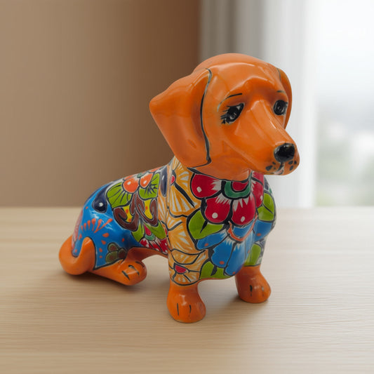 Colorful Talavera Dachshund | Mexican Ceramic Dog Figurine