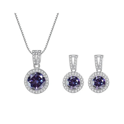 2Ct Moissanite Necklace Earrings Set Sterling Silver 925 Wedding Jewelry 2ct total violet
