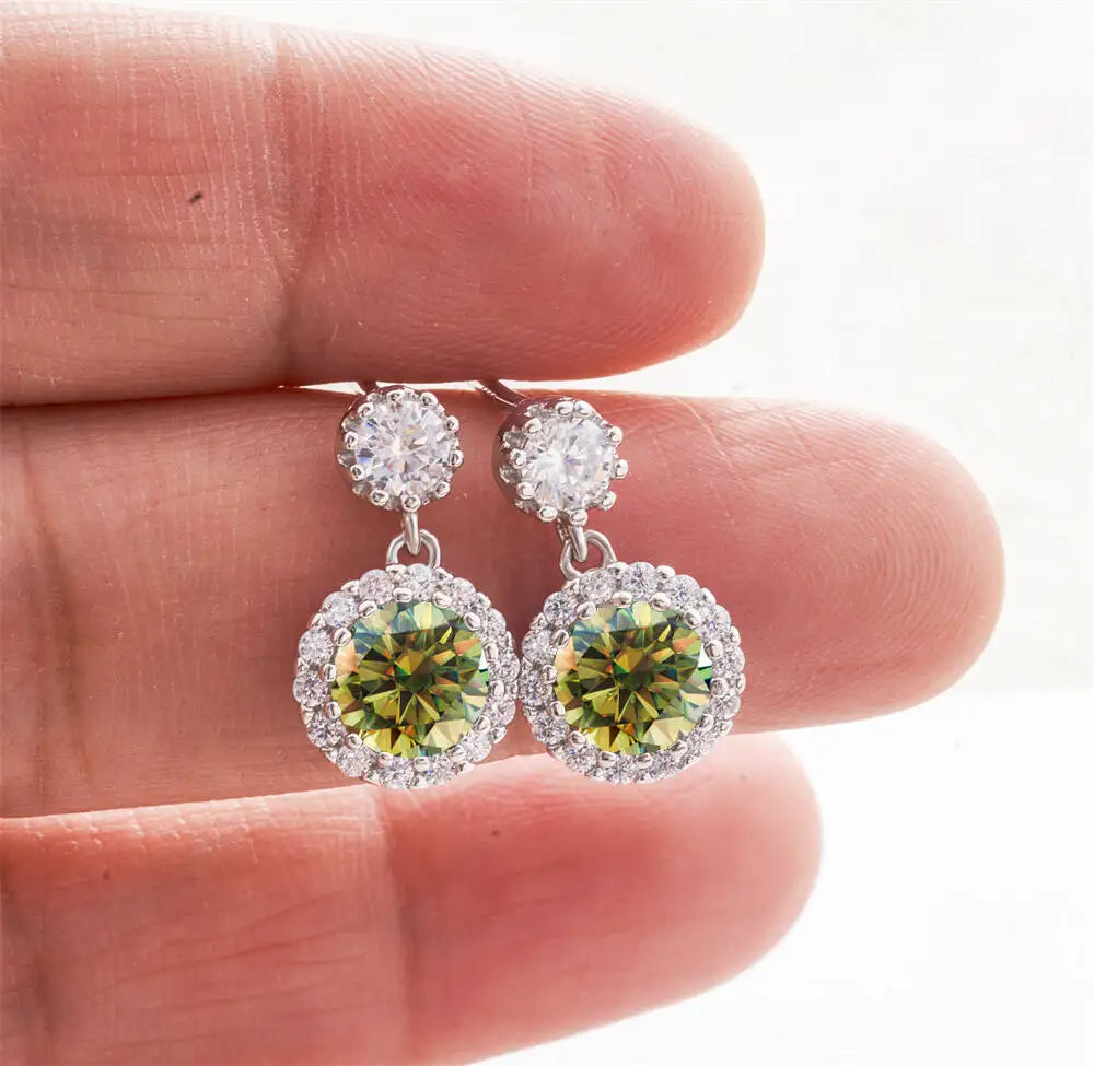1CT 2Pcs D-Color Moissanite Drop Earrings 925 Sterling Silver With Certificate yellowgreen silver