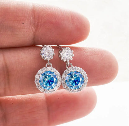 1CT 2Pcs D-Color Moissanite Drop Earrings 925 Sterling Silver With Certificate Royalblue silver