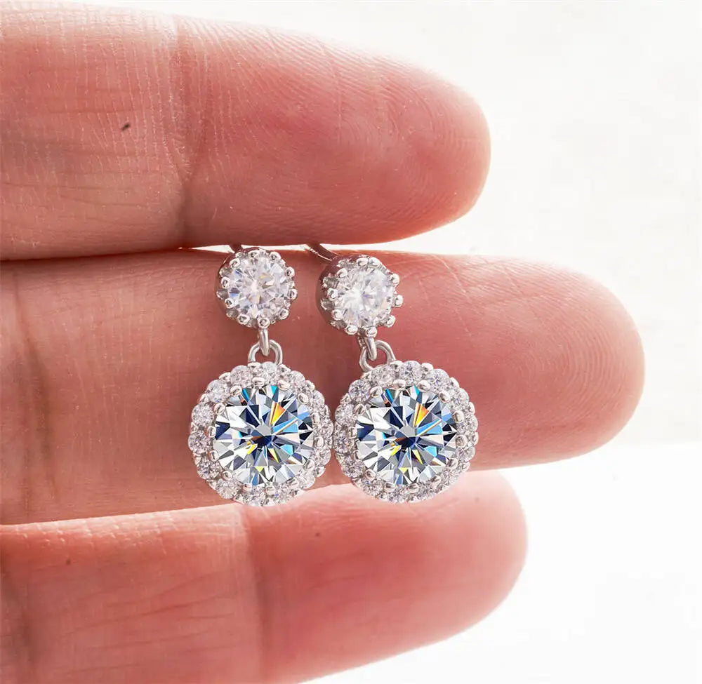 1CT 2Pcs D-Color Moissanite Drop Earrings 925 Sterling Silver With Certificate white silver