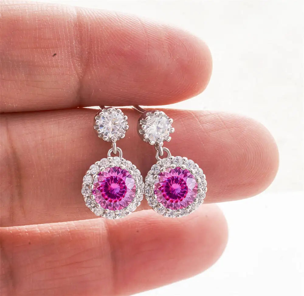 1CT 2Pcs D-Color Moissanite Drop Earrings 925 Sterling Silver With Certificate 100Pink silver