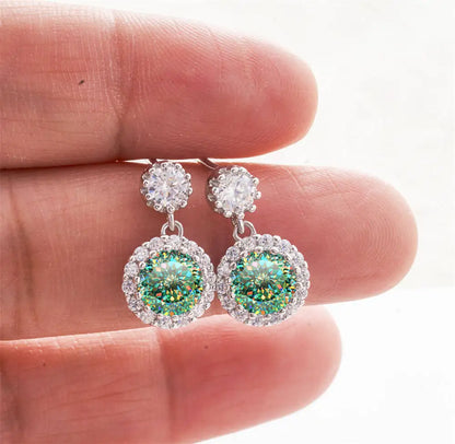 1CT 2Pcs D-Color Moissanite Drop Earrings 925 Sterling Silver With Certificate 100Green silver