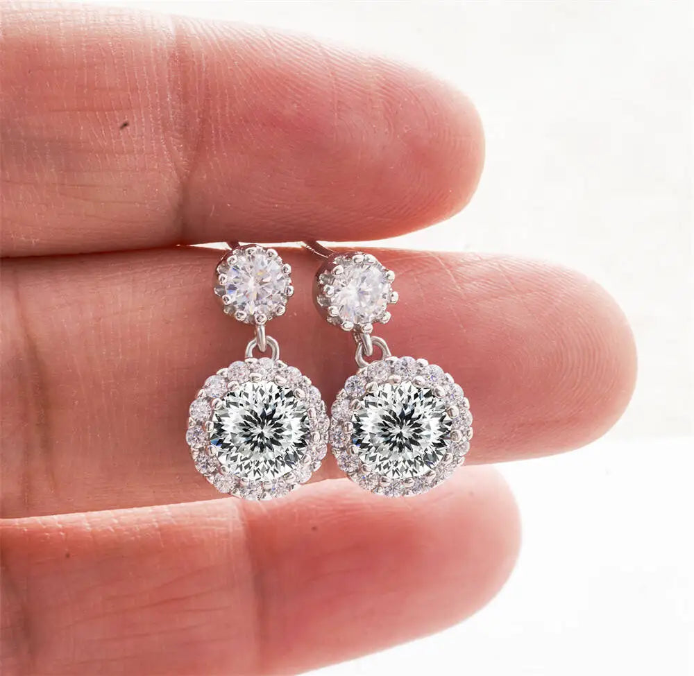 1CT 2Pcs D-Color Moissanite Drop Earrings 925 Sterling Silver With Certificate 100White silver