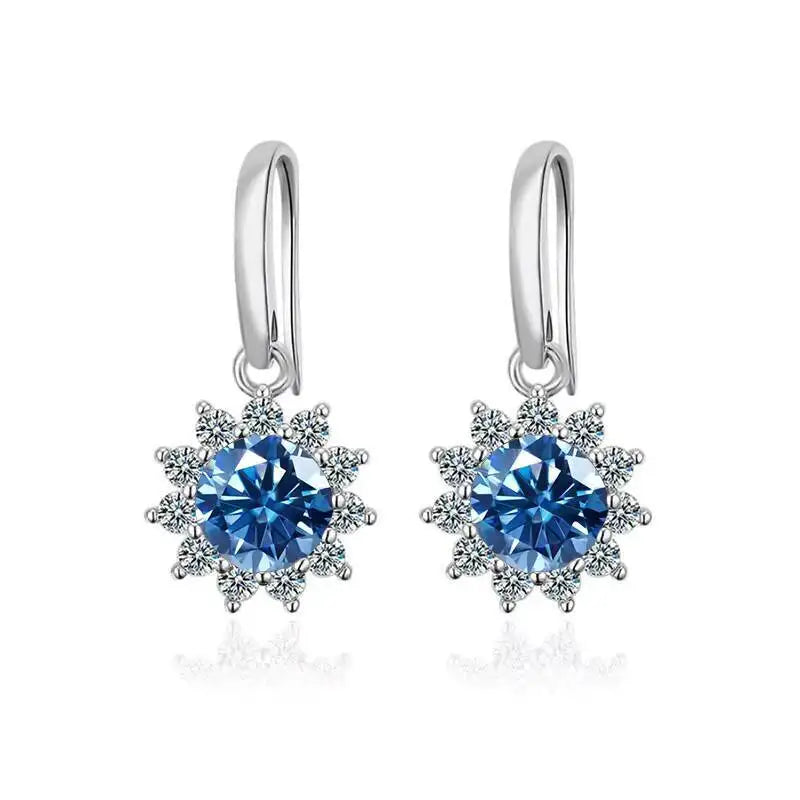 1CT Moissanite Drop Earrings 925 Sterling Silver Colorful Green Blue Pink royal blue 1 ct each