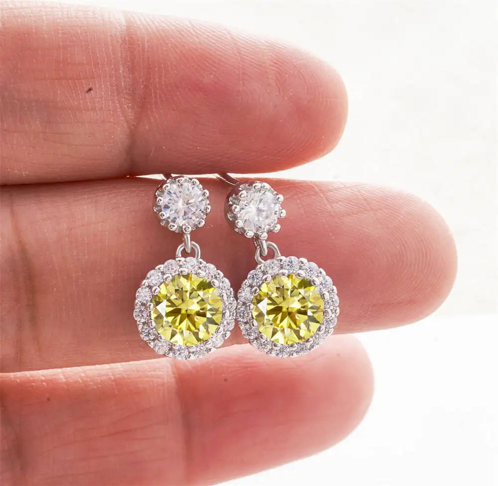 1CT 2Pcs D-Color Moissanite Drop Earrings 925 Sterling Silver With Certificate lemonyellow silver