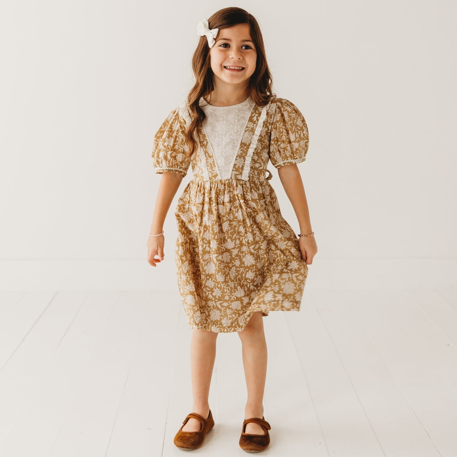 Embroidered fabric V shape Yoke Dress