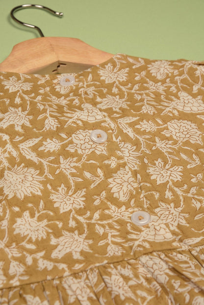 Embroidered fabric V shape Yoke Dress