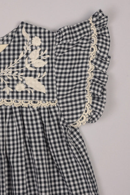 Embroidered Yoke Eith Ruffle Sleeves Dress
