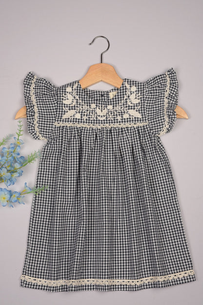 Embroidered Yoke Eith Ruffle Sleeves Dress