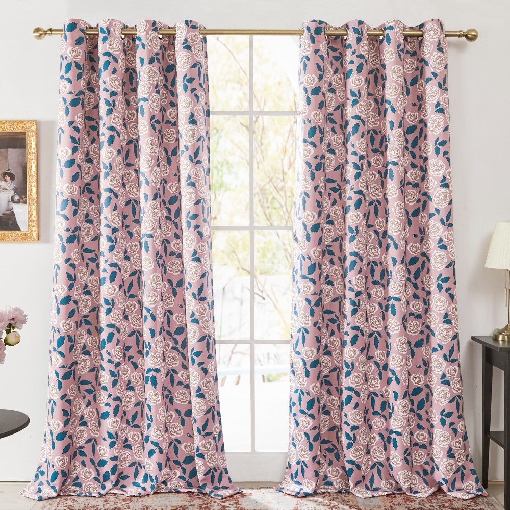 Envogue Bouguet Blackout Curtains Pink-Bouguet