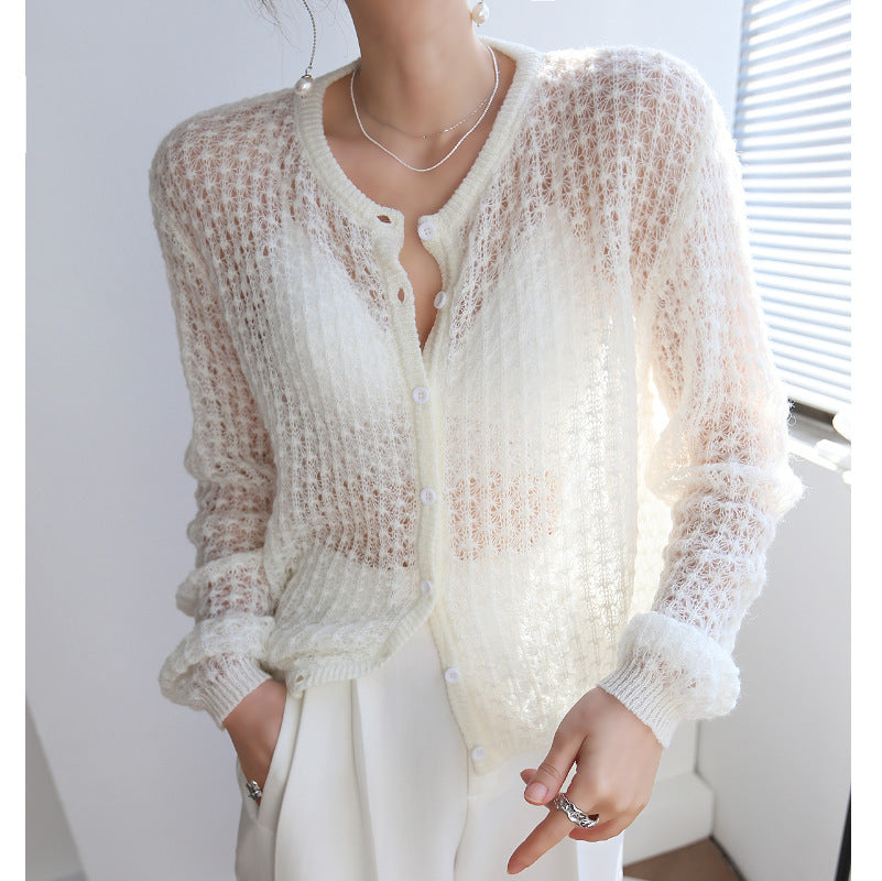 Women’s Mohair Crochet Knit Cardigan White One size