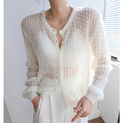 Women’s Mohair Crochet Knit Cardigan White One size