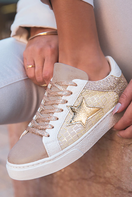 Clare Gold Glitter Star Lace-up Sneakers Gold