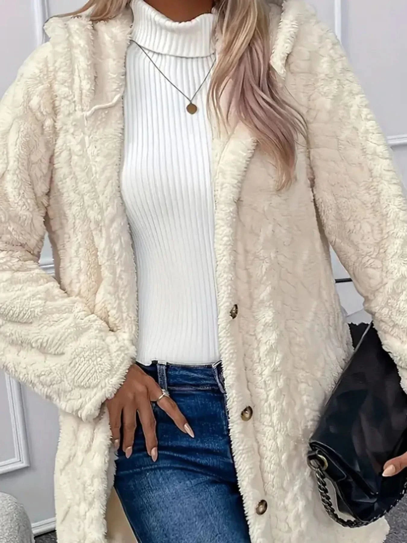 Luxurious Warm Thick Faux Fur Teddy Coat With Button Front For Women