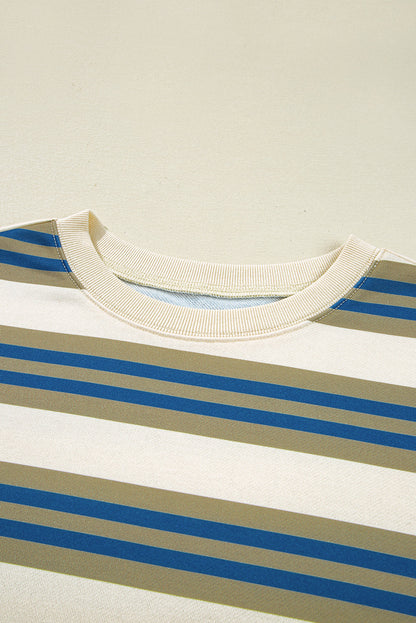 Rose Stripe Crew Neck Pullover Sweatshirt