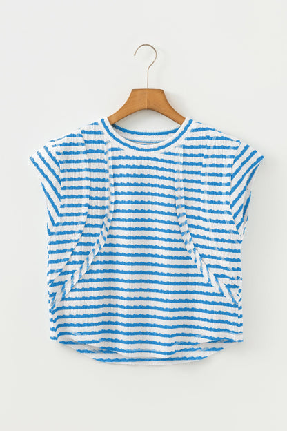 Stripe Textured Patchwork Short Sleeve T-Shirt