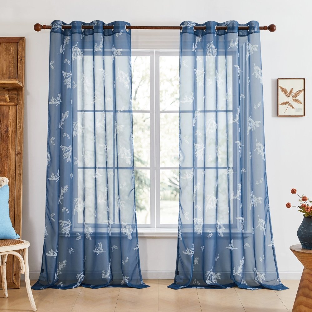 Farmhouse Forest Air Sheer Curtains Blue-Forest Air
