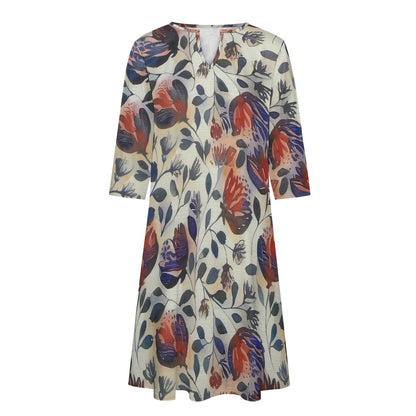 Floral Grace 7-Point Sleeve Midi Dress