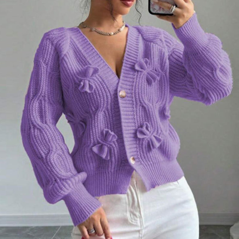 Women's Bow Cropped Cardigan Purple