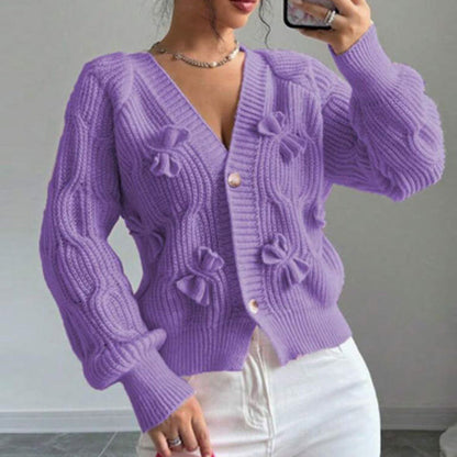Women's Bow Cropped Cardigan Purple