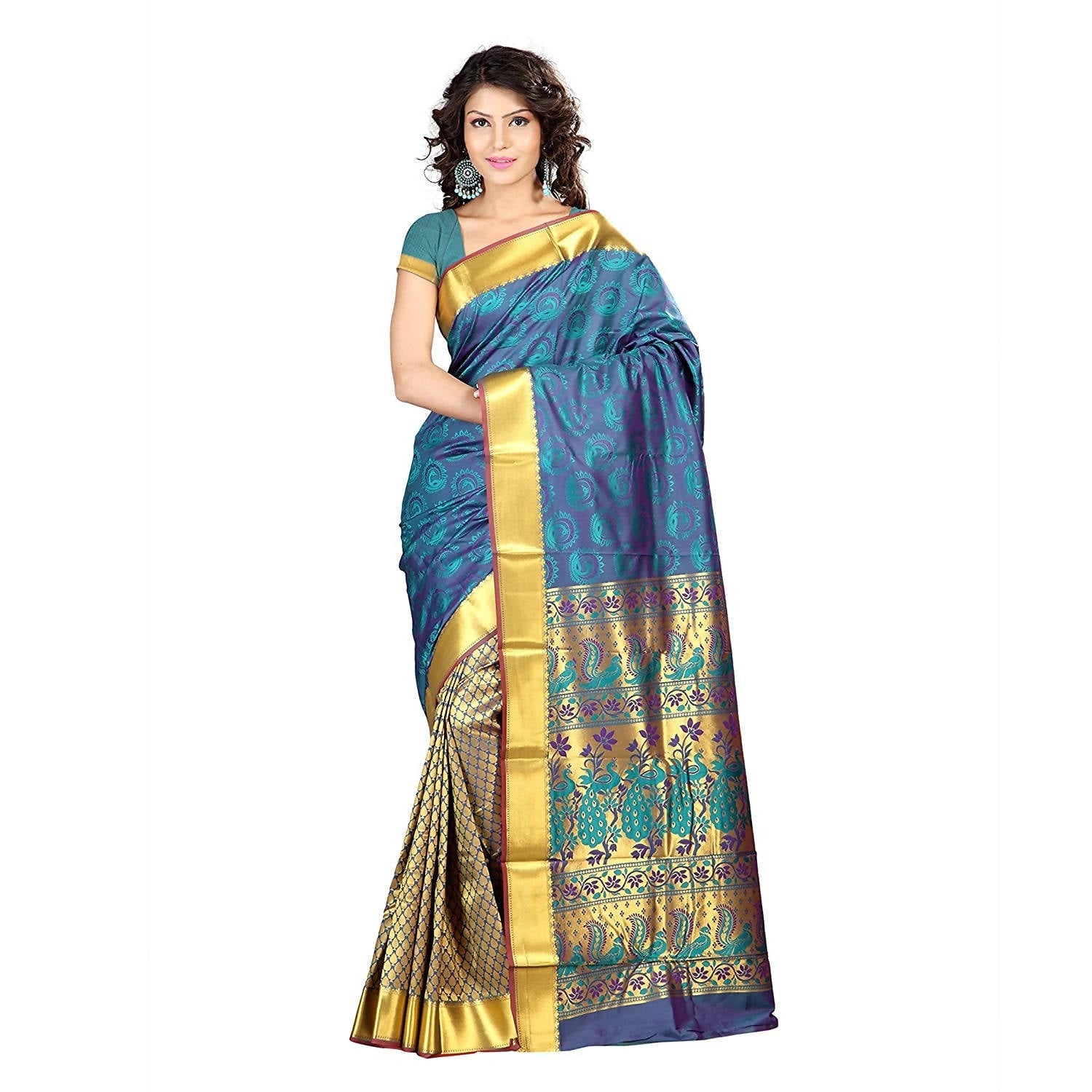 Varkala Silk Sarees Women's Teal Blue Silk Saree With Blouse Piece Default Title