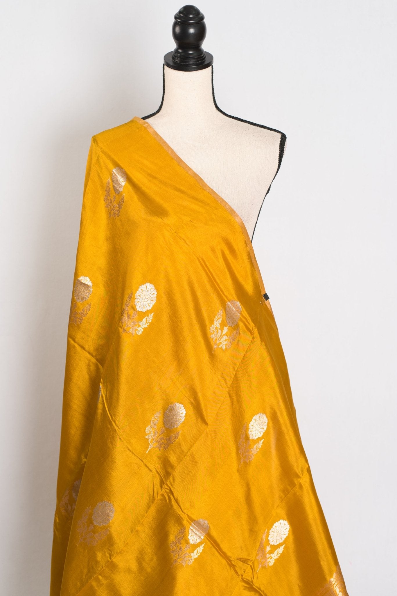 Geeta : Golden Yellow & Gold Banarasi Katan Silk Saree | Lightweight Bridal Wear
