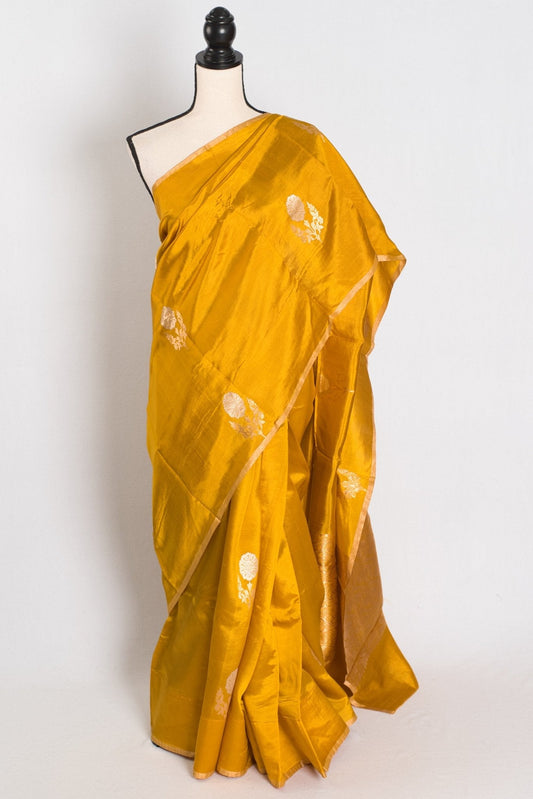Geeta : Golden Yellow & Gold Banarasi Katan Silk Saree | Lightweight Bridal Wear