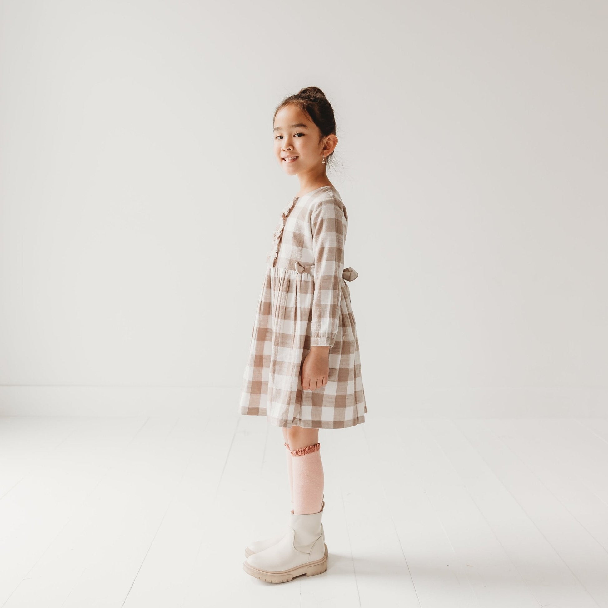 Gingham Mouse Play Dress | Grey Brushed Cotton Gingham