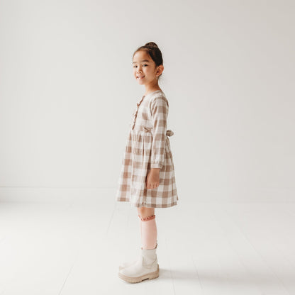 Gingham Mouse Play Dress | Grey Brushed Cotton Gingham