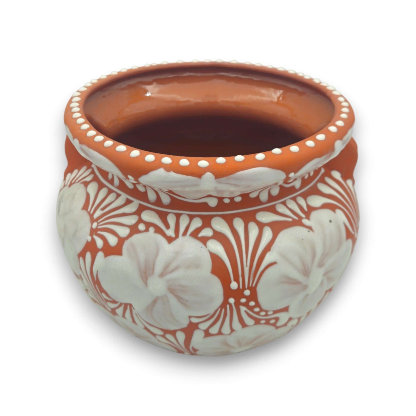 Handcrafted Talavera Flower Pot | Terracotta & White Design