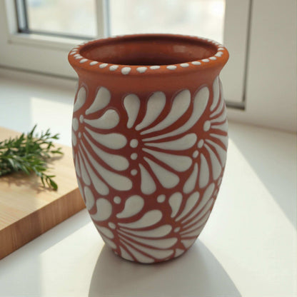 Terracotta Relief Cantarito | Handmade Mexican Pottery Cup 1 Mug
