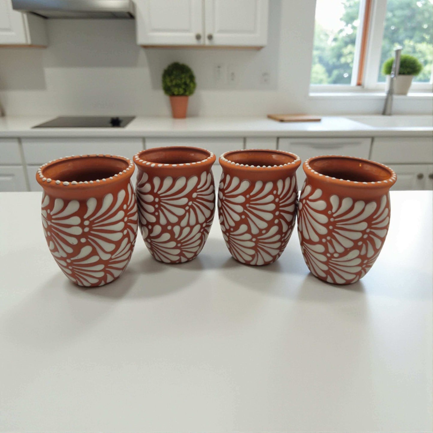 Terracotta Relief Cantarito | Handmade Mexican Pottery Cup Set of 4
