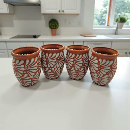 Terracotta Relief Cantarito | Handmade Mexican Pottery Cup Set of 4