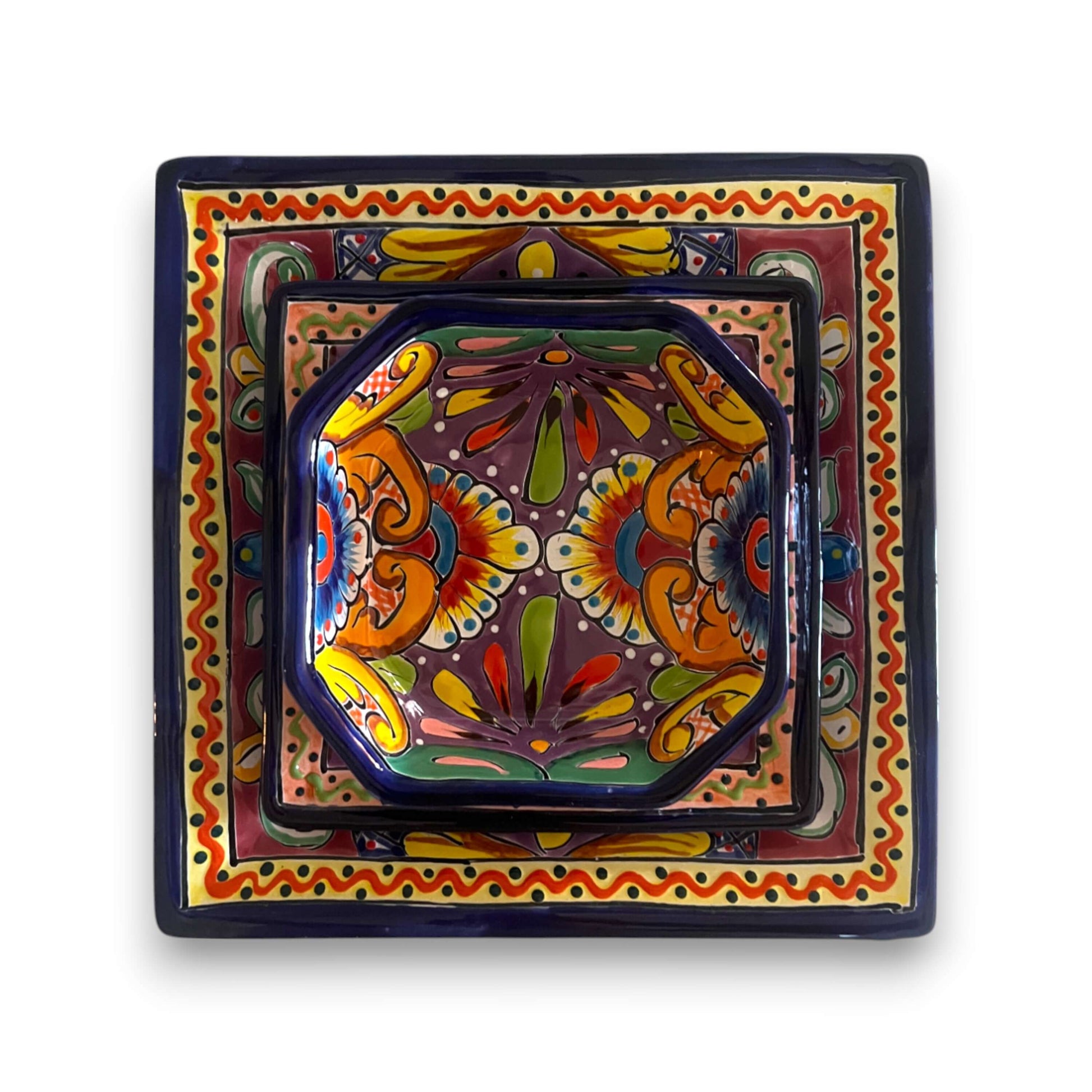 Talavera Square Dinnerware Set | 16-Piece Mexican Pottery Set