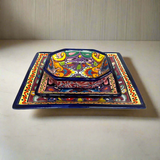 Talavera Square Dinnerware Set | 12-Piece Mexican Pottery Set