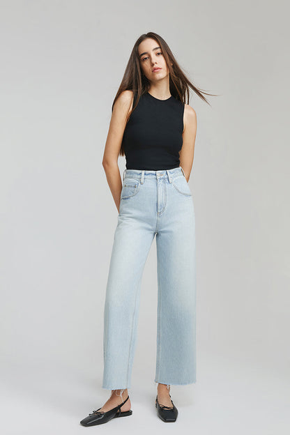 Moon Curve Raw Hem Crop Jeans HJ129 Earth Angel