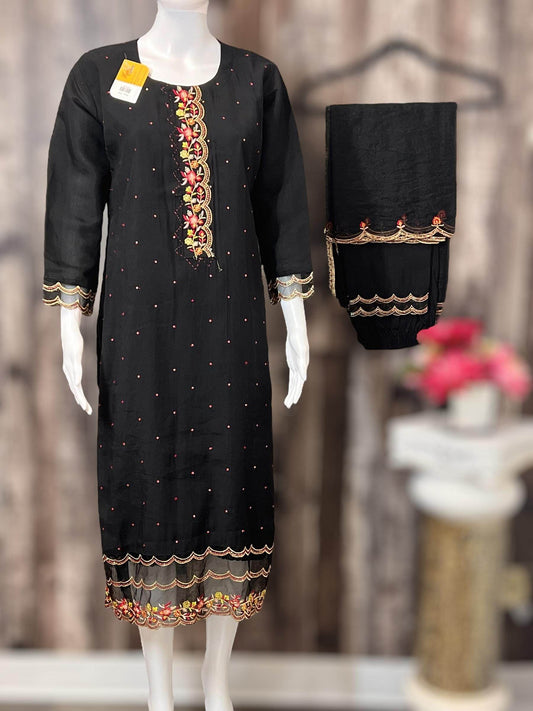 Chanderi silk kurti pant set | salwar suit 44