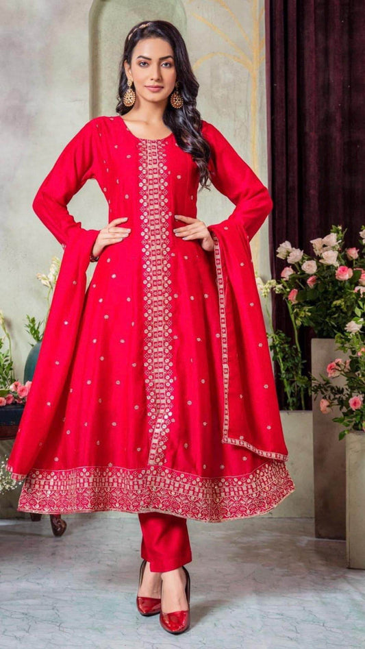 Silk shalwar suit / Kurti pant set with dupatta Rani