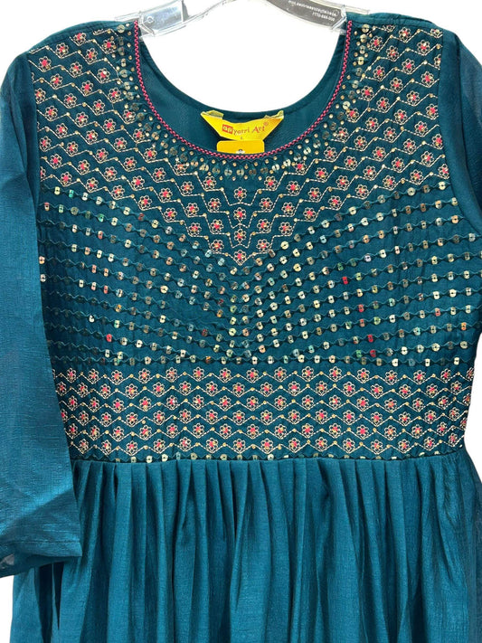 Silk long kurti Peacock blue