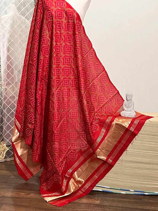 Bandhani print dupatta, cotton silk dupatta with bandhani print Red