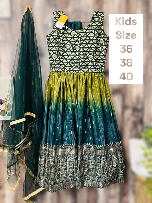 Dola Silk long dress for teenagers Green