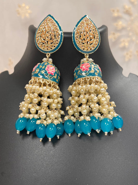Polki earrings Teal blue