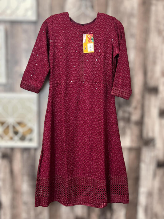 Chikankari kurtis for kids : wine color Wine