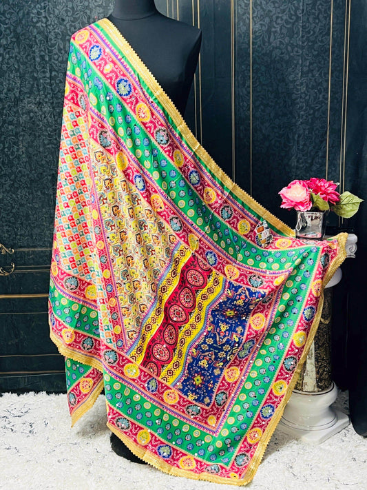 Crape silk multi color dupatta | mirror work dupatta Default Title