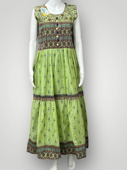 Chanderi Silk long kurti GREEN 40 Indian L US Small
