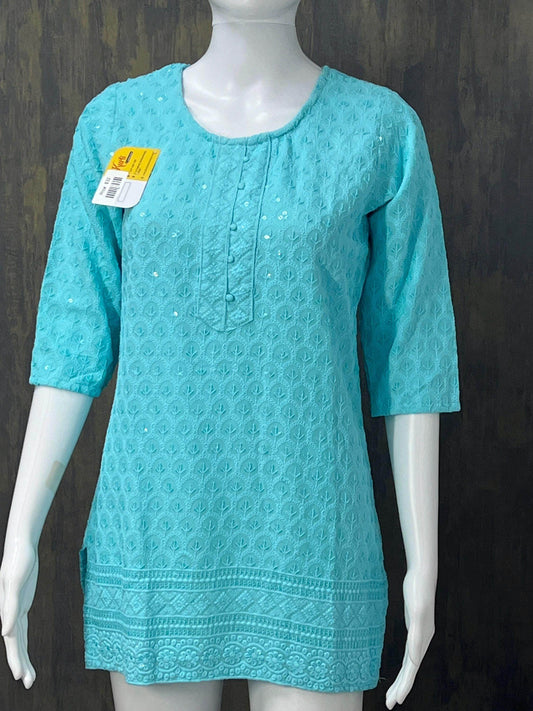 Chikankari short kurti Light blue