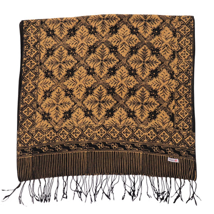 Handmade Batik Scarf, Black Brown Harvest, Hand Dyed, 100% Cotton
