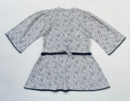 Lace Yoke Off-White & Grey Printed Dress
